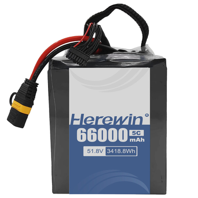 용량 에너지 솔루션 14S2P 51.8V 66000mAh UAV 반 고체 상태 배터리 800 사이클 수명 및 경량 설계